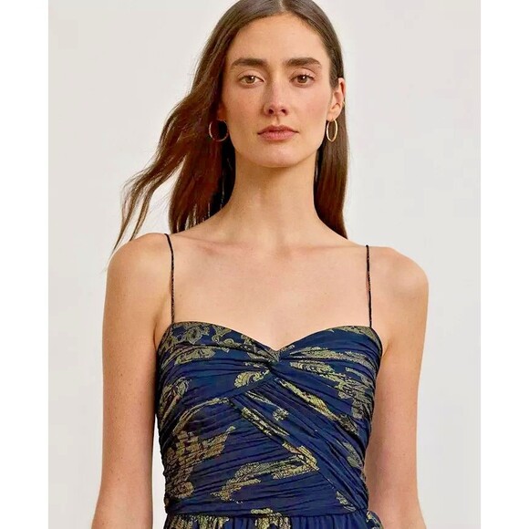 Lauren Ralph Lauren Women's Paisley Foiled Chiffon Sleeveless Gown Dress Navy 12 - Picture 5 of 14